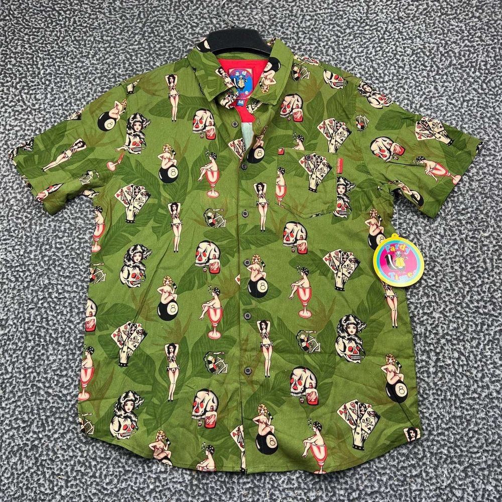 Vintage Pardy Time Button Up Shirt Men Medium Green Short Sleeve New M